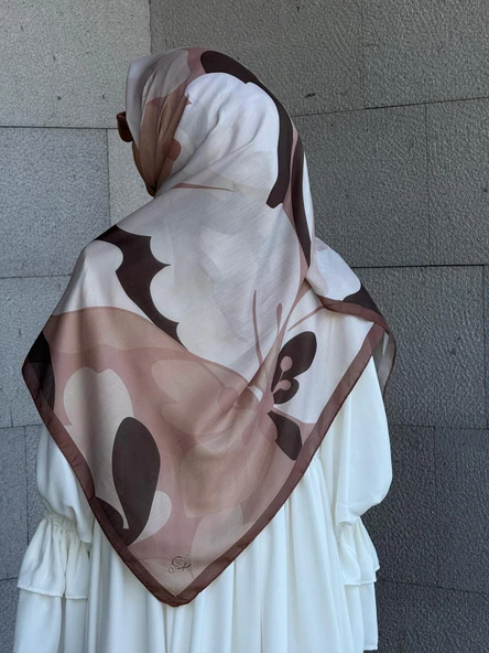 Pamuklu Vera Desen Eşarp-Kahve - 3