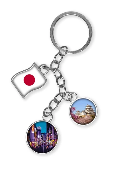 Japonya Üçlü Epoksi Metal Çift Taraflı Damla Anahtarlık Japan - Resim 4