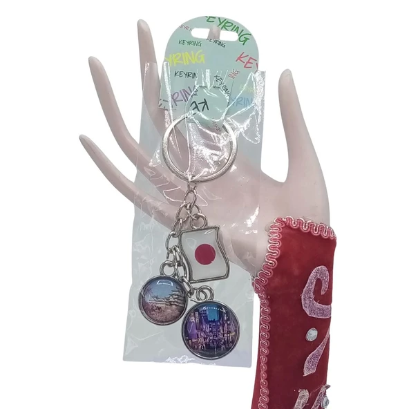 Japonya Üçlü Epoksi Metal Çift Taraflı Damla Anahtarlık Japan - Resim 2