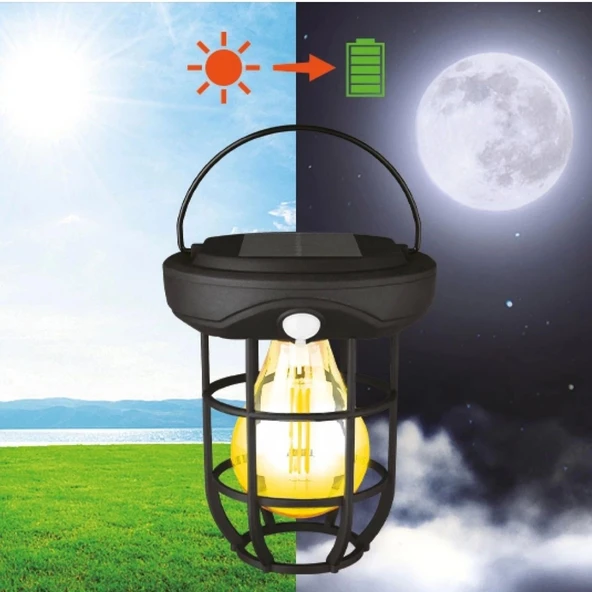BUFFER® Solar Kamp Feneri – Güneş Enerjili, Otomatik Şarj ve Gece Işığı, Taşınabilir ve Asılabilir LED Dış Mekan Lamba - 4
