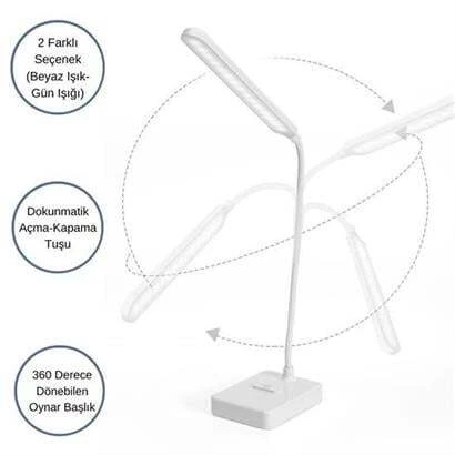 İnce Uzun USBli Dokunmatik 3 Kademeli 360 Derece Özel Göz Korumalı led Lityum Masa Lambası - Resim 4