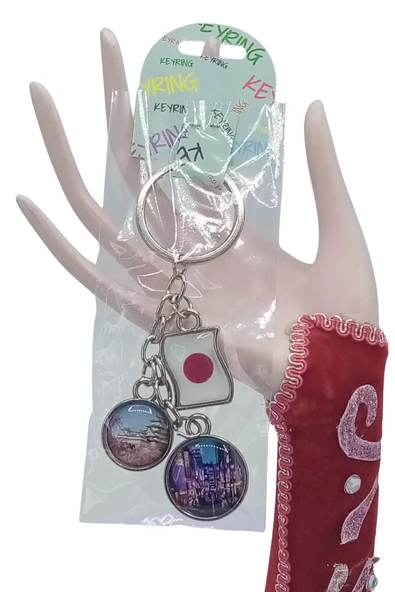 Japonya Üçlü Epoksi Metal Çift Taraflı Damla Anahtarlık Japan - Resim 5