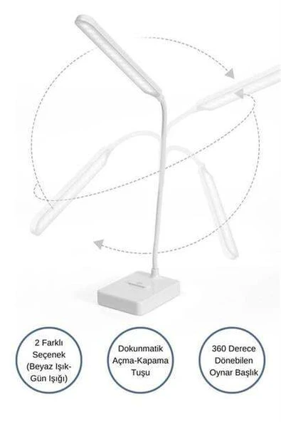 İnce Uzun USBli Dokunmatik 3 Kademeli 360 Derece Özel Göz Korumalı led Lityum Masa Lambası - Resim 10