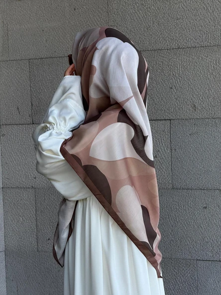 Pamuklu Vera Desen Eşarp-Kahve - 2