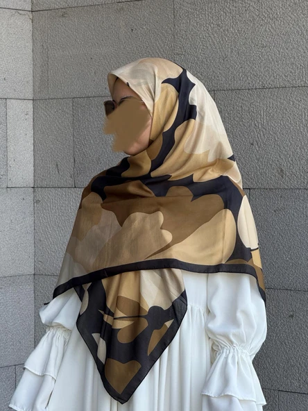 Pamuklu Vera Desen Eşarp-Siyah/Gold
