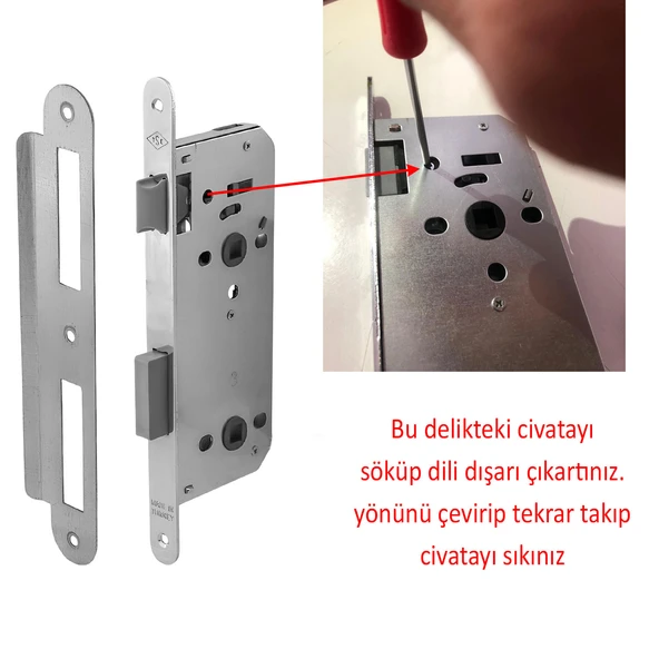 Banyo Wc Sessiz Kapı Gömme Kilidi 45 mm İç Silindirsiz Barelsiz Dayanıklı Metal Kilit Mekanizması - Resim 4