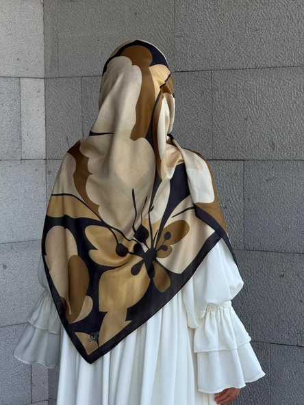 Pamuklu Vera Desen Eşarp-Siyah/Gold - 5