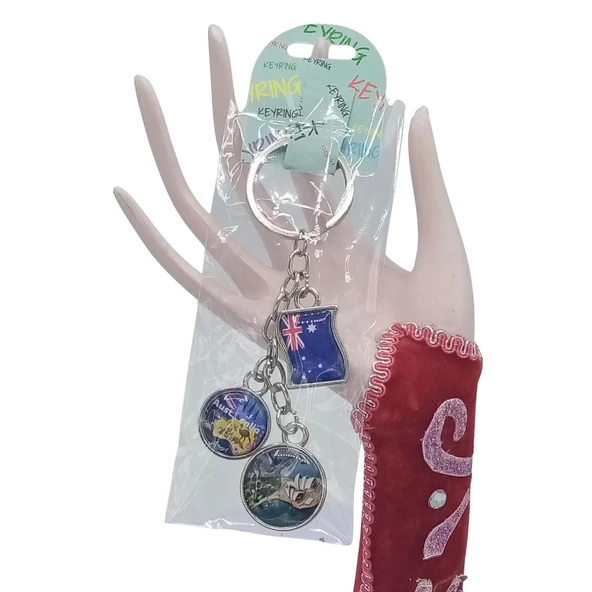 Avustralya Üçlü Epoksi Metal Çift Taraflı Damla Anahtarlık Australia - Resim 2