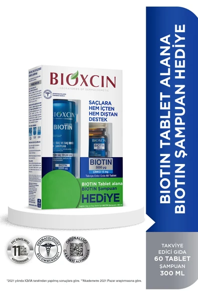 BİOXCİN Biotin 5000 Mcg 60 Tablet Biotin Şampuan 300 ml Kofre ürün görseli 1