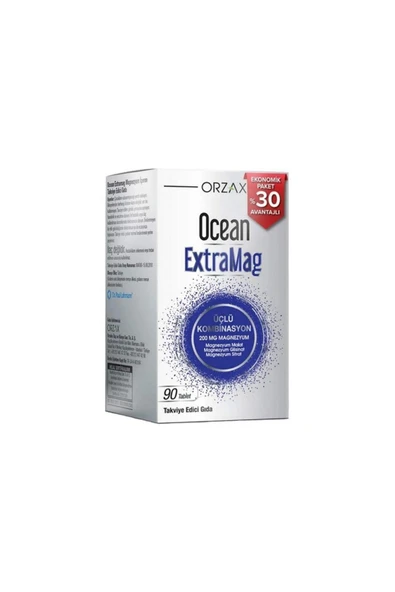 ORZAX Ocean ExtraMag Üçlü Kombinasyon Takviye Edici Gıda 90 Tablet Ekonomik Paket %30 Avantajlı ürün görseli 1
