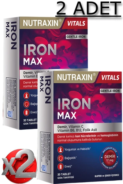 NUTRAXİN 2 Adet Nutraxin Iron Max 30 Adet Tablet - (Demir, Vitamin C, B6, Folik Asit, B12) - 1