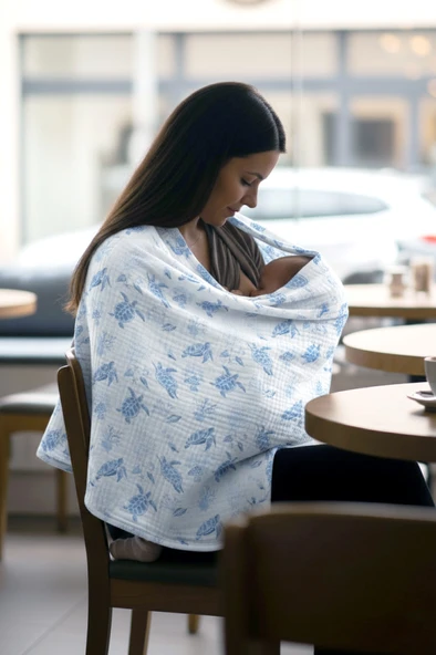 Caretta | %100 Pamuk 2 Katlı Müslin Balenli Baskılı Emzirme Önlüğü - ZTCARETTA