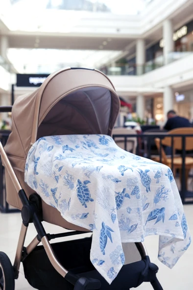 Caretta | %100 Pamuk 2 Katlı Müslin Balenli Baskılı Emzirme Önlüğü - ZTCARETTA - 6