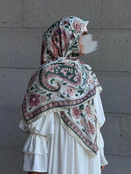 Pamuklu Flora Desen Eşarp-Krem