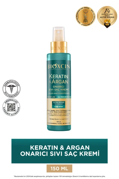 BİOXCİN Keratin & Argan Onarıcı Sıvı Saç Bakım Kremi 150 ml - Yıpranmış Ve Hassas Saçlar ürün görseli 1
