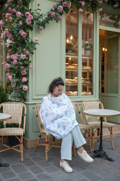 Caretta | %100 Pamuk 2 Katlı Müslin Balenli Baskılı Emzirme Önlüğü - ZTCARETTA - 3