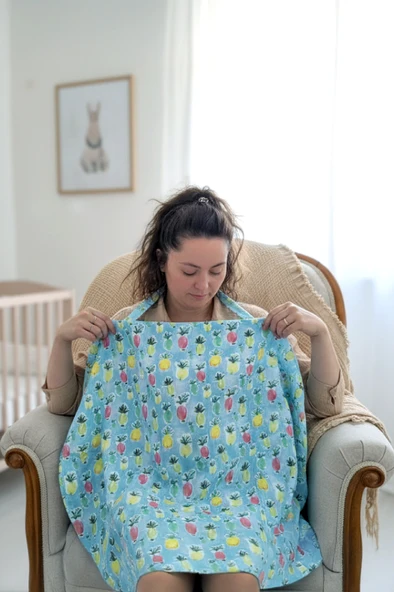 Pineapple | %100 Pamuk 2 Katlı Müslin Balenli Baskılı Emzirme Önlüğü - ZTPINEAPPLE - 3