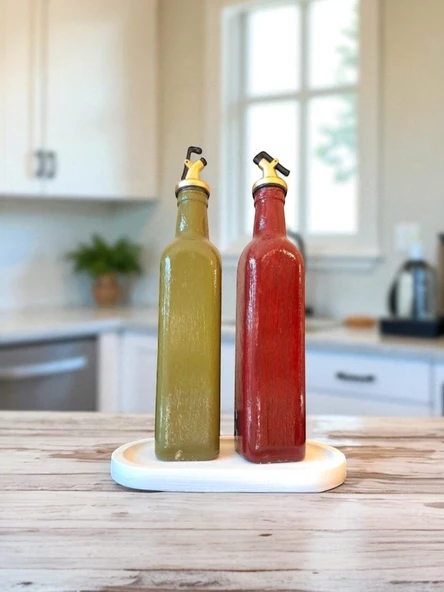 El Yapımı Sanatsal Yağdanlık Seti, Kadın Portreli Cam Şişe Tasarımı, Sirkelik & Sosluk - Resim 7