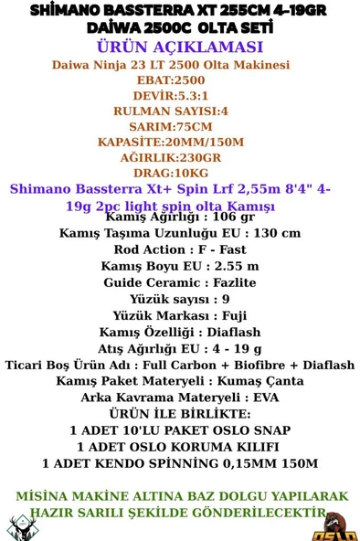 Daiwa Ninja 23 LT 2500 Shimano Bassterra 255cm 4-19gr 8 Örgü Olta Seti - Resim 2