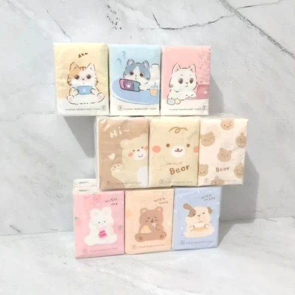 Sevimli Figürlü Çocuk Mendili 9'lu Paket ürün görseli 1