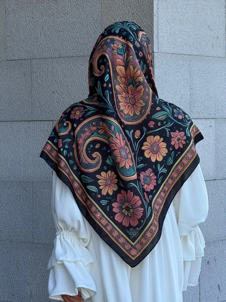 Pamuklu Flora Desen Eşarp-Karma - 7