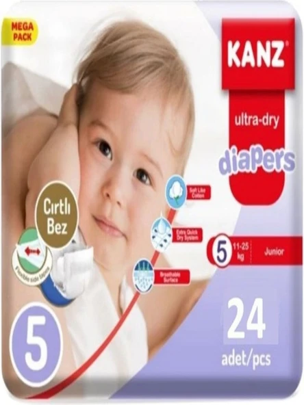 Kanz Ultra-Dry 5 Numara Junior 24'lü Bel Bantlı Bez ürün görseli