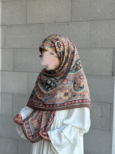 Pamuklu Flora Desen Eşarp-Kahve - 4