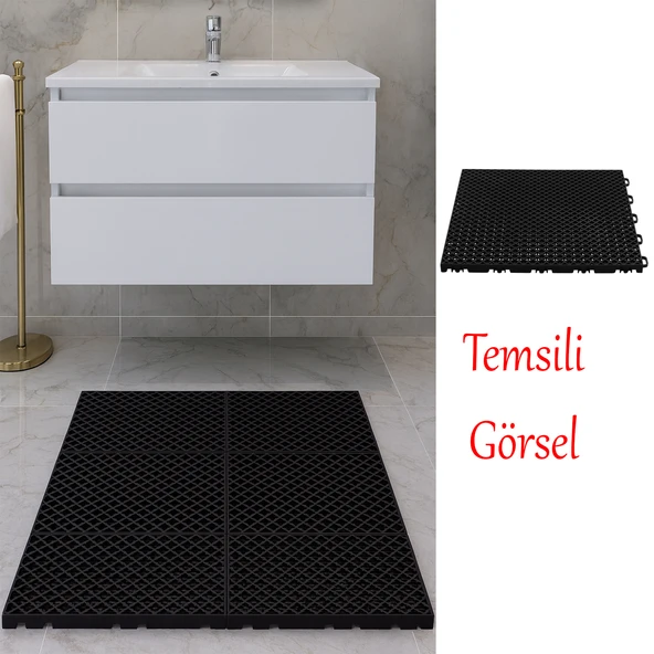 Plastik Karo Banyo Wc Lavabo Tuvalet Zemin Izgarası 30x30 cm Siyah Renk 6 Adet Kaydırmaz Izgara - 7