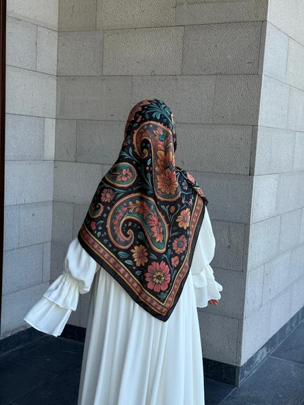 Pamuklu Flora Desen Eşarp-Karma - 8