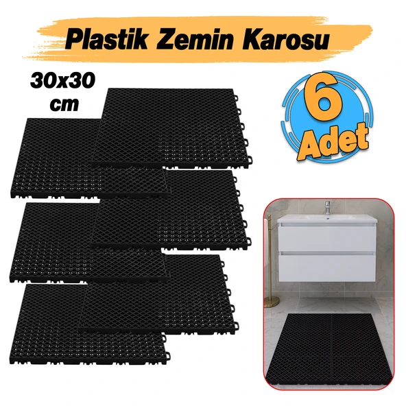 Plastik Karo Banyo Wc Lavabo Tuvalet Zemin Izgarası 30x30 cm Siyah Renk 6 Adet Kaydırmaz Izgara - 2