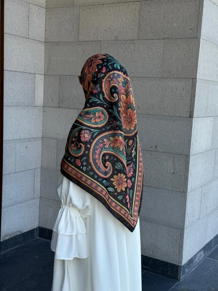 Pamuklu Flora Desen Eşarp-Karma - 4