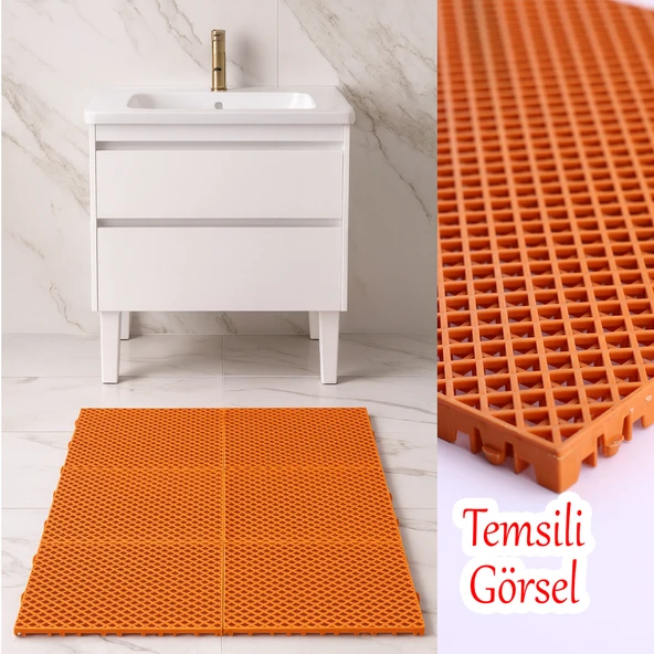 Plastik Karo Banyo Wc Lavabo Tuvalet Zemin Izgarası 30x30 cm Turuncu Renk 6 Adet Kaydırmaz Izgara - 7