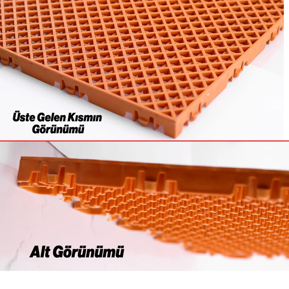 Plastik Karo Banyo Wc Lavabo Tuvalet Zemin Izgarası 30x30 cm Turuncu Renk 6 Adet Kaydırmaz Izgara - 4