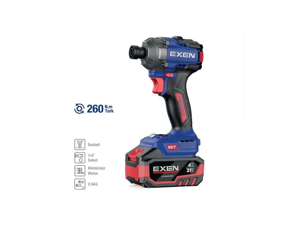 EXEN EN 264 VD 21 V. 4 AH. 260 NM. KÖMÜRSÜZ DARBELİ ŞARJLI VİDALAMA