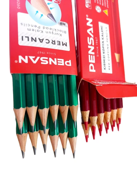 Pensan Mercanlı Kurşun Kalem HB 12'li + Kırmızı Kopya Kalemi 12'li - Resim 4