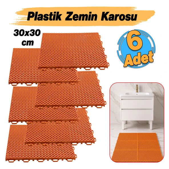 Plastik Karo Banyo Wc Lavabo Tuvalet Zemin Izgarası 30x30 cm Turuncu Renk 6 Adet Kaydırmaz Izgara - 2