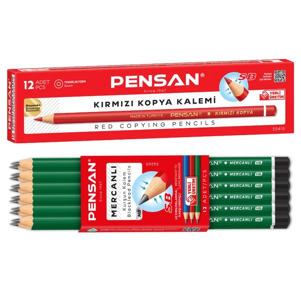 Pensan Mercanlı Kurşun Kalem HB 12'li + Kırmızı Kopya Kalemi 12'li ürün görseli