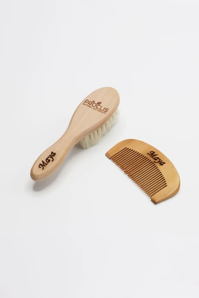 Bebek Saç Fırçası Yeni Doğan Çocuklar Için Doğal Keçi Kılı Fırçası İsim Yazdırılabilir,Tarak Hediye - 3