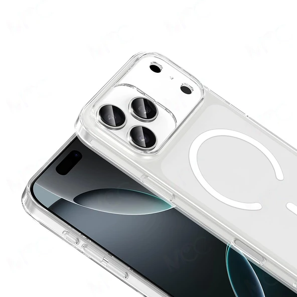 Apple iPhone 17 Pro Kılıf Zore M-safe Şarj Özellikli Şeffaf Kamera Çerçeveli Porto Kapak - 3
