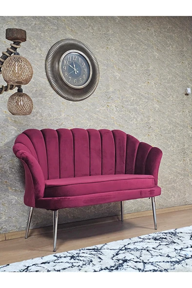 İkili İstiridye Krom Kaplama Sivriltme Ayak Çay Seti Koltuk İkili Berjer , İkili Berjer Koltuk Bordo Renk 110 x 48 Boyut/Ebat - Resim 2