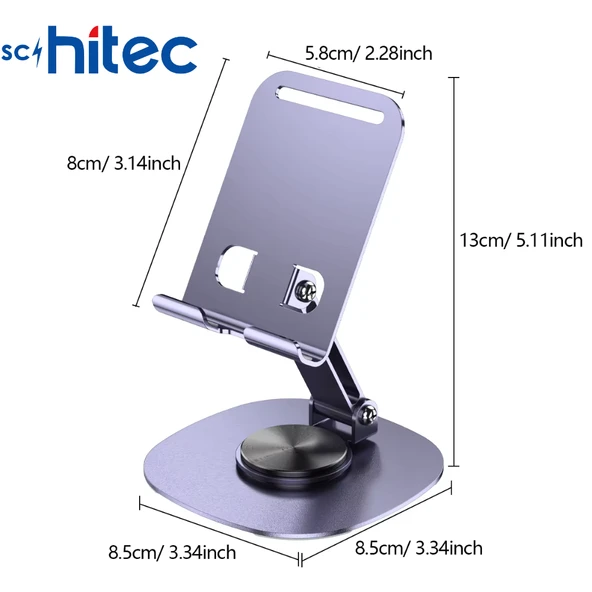 Schitec 360° Dönebilen Masa Üzeri Metal Telefon ve Tablet Tutucu Stand Gri - Resim 2