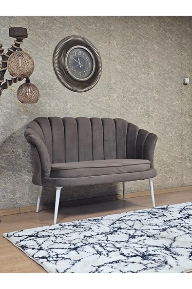 İkili İstiridye Beyaz Boyalı Sivriltme Ayak Çay Seti Koltuk Tekli Berjer , İkili Berjer Koltuk Kahverengi Renk 110 x 48 Boyut/Ebat - 2