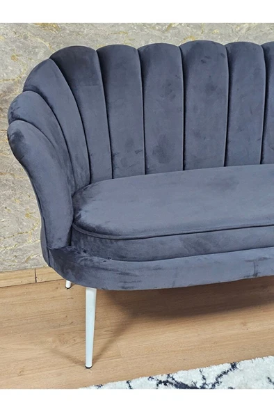 İkili İstiridye Beyaz Boyalı Sivriltme Ayak Çay Seti Koltuk Tekli Berjer , İkili Berjer Koltuk Füme Renk 110 x 48 Boyut/Ebat - 4