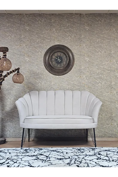 İkili İstiridye Siyah Boyalı Telli Ayak Çay Seti Koltuk Tekli Berjer , İkili Berjer Koltuk Krem Renk 110 x 48 Boyut/Ebat ürün görseli 1