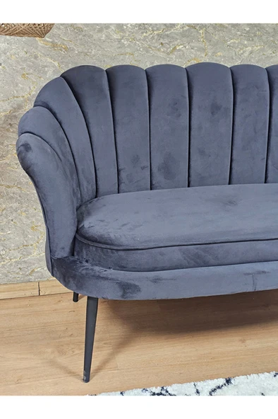 İkili İstiridye Siyah Boyalı Sivriltme Ayak Çay Seti Koltuk İkili Berjer , İkili Berjer Koltuk Füme Renk 110 x 48 Boyut/Ebat - 4