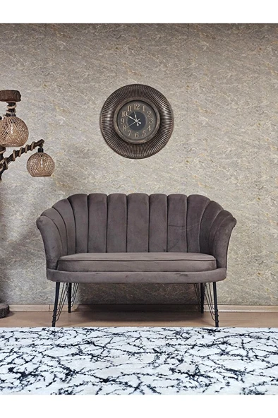 İkili İstiridye Siyah Boyalı Telli Ayak Çay Seti Koltuk Tekli Berjer , İkili Berjer Koltuk Kahverengi Renk 110 x 48 Boyut/Ebat ürün görseli 1