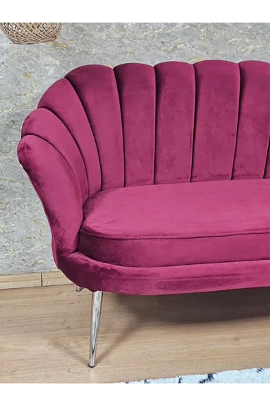 İkili İstiridye Krom Kaplama Sivriltme Ayak Çay Seti Koltuk İkili Berjer , İkili Berjer Koltuk Bordo Renk 110 x 48 Boyut/Ebat - Resim 4