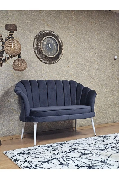 İkili İstiridye Beyaz Boyalı Sivriltme Ayak Çay Seti Koltuk Tekli Berjer , İkili Berjer Koltuk Füme Renk 110 x 48 Boyut/Ebat - 2