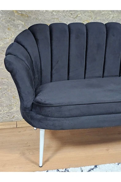 İkili İstiridye Beyaz Boyalı Sivriltme Ayak Çay Seti Koltuk Tekli Berjer , İkili Berjer Koltuk Siyah Renk 110 x 48 Boyut/Ebat - Resim 4