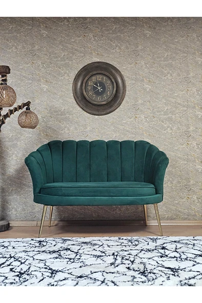 İkili İstiridye Gold Kaplama Sivriltme Ayak Çay Seti Koltuk İkili Berjer , İkili Berjer Koltuk Yeşil Renk 110 x 48 Boyut/Ebat ürün görseli